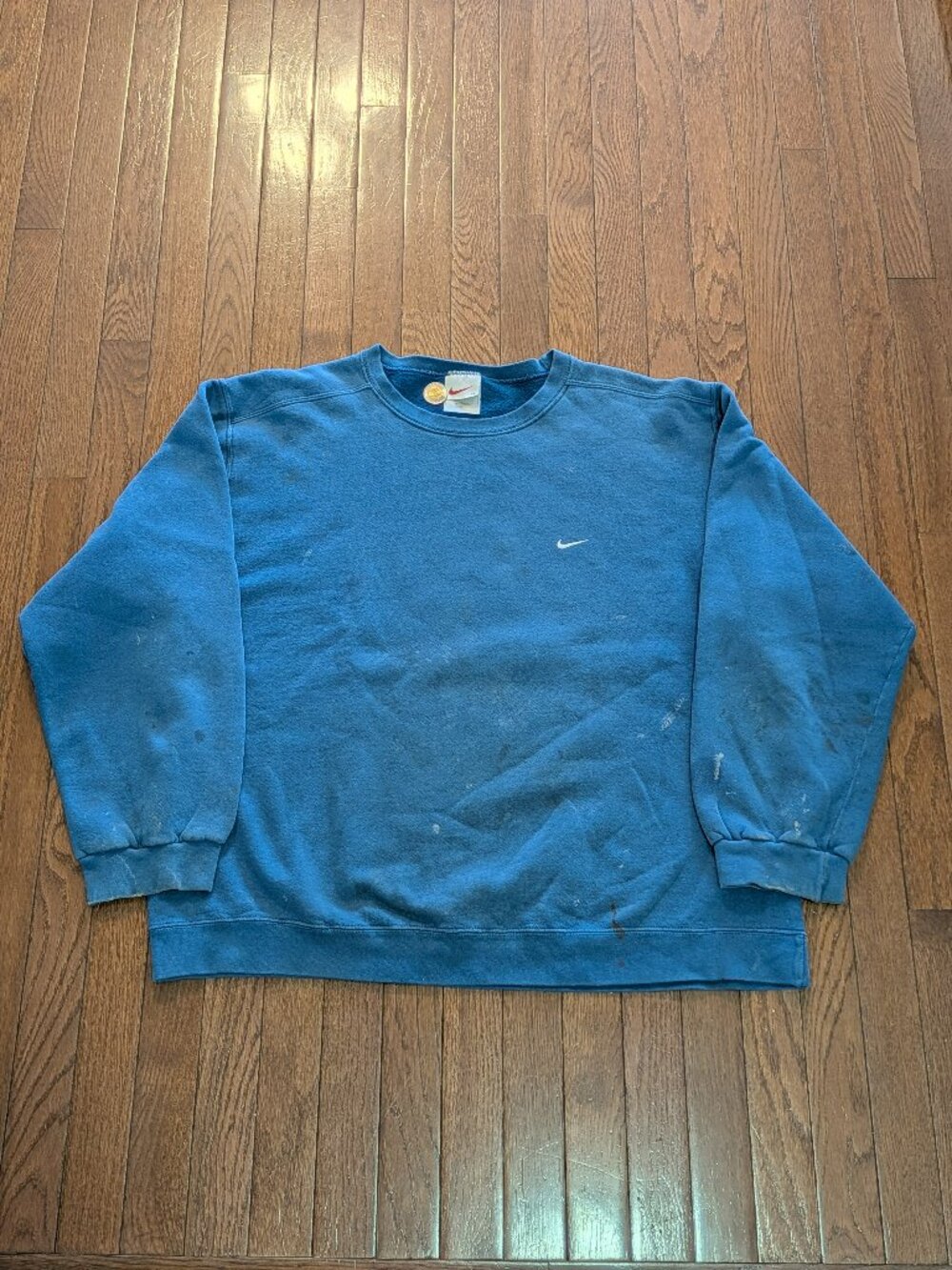 90's Embroidered and Distressed Nike Mini Swoosh Crewneck Made in USA- Size XL